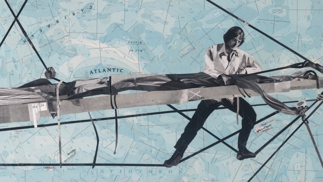 Illustration of a person on a crossbar with a map background